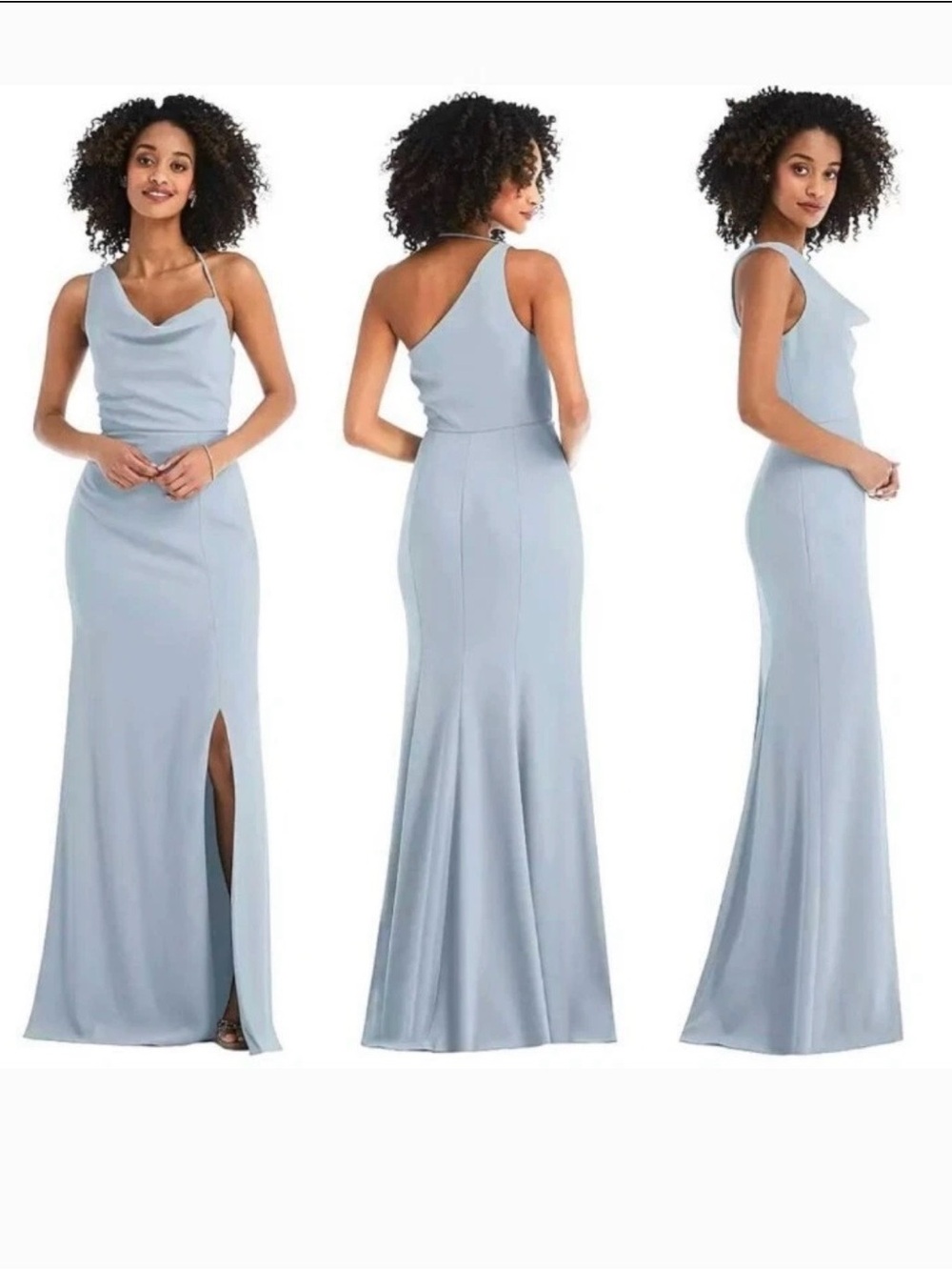 After Six Light Blue One-Shoulder Cowl Neck Maxi Gown